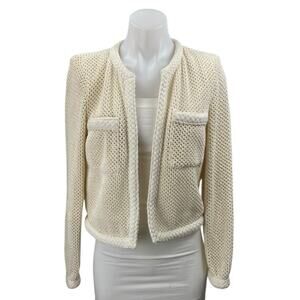 MNG Mango Women's Cream Long Sleeve Knit Open Pocket Cardigan Sweater Top Size S